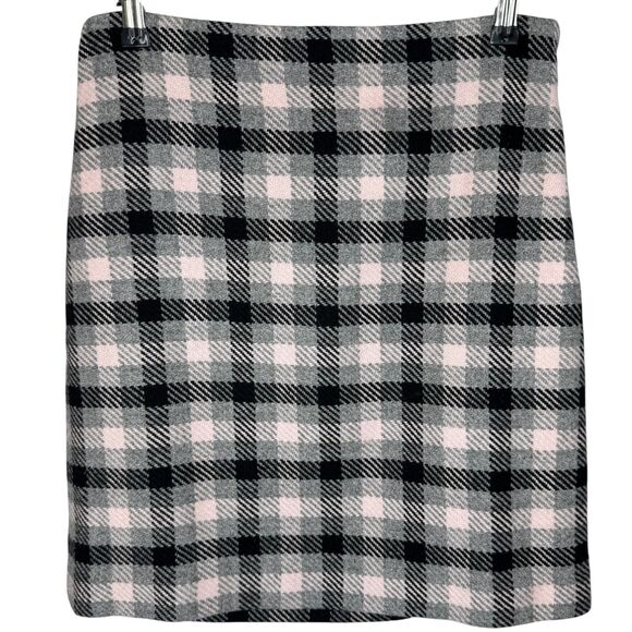 Talbots Petite Gray, black & pink large plaid wool pencil skirt Side zip Size 4P - Picture 1 of 11